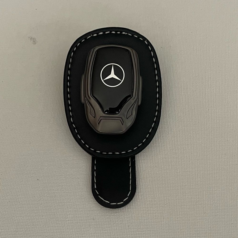 Mercedes Benz Sunglass Holder for Car with Logo Black PU Leather NWT